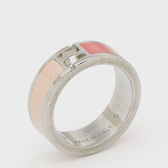 Fendi The Fendista Bi-Color Enamel Silver Tone Band Ring Size 50